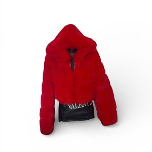 Red Faux Fur Jacket NWOT WARNING the Zipper is not secure and needs special care